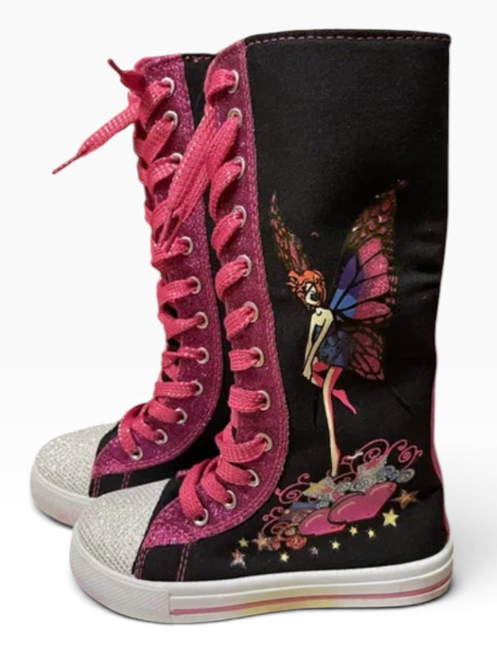 NWOT Fairy & Hearts Glitter Knee Length Zipper High Top Fairy Lace-Up Sneakers